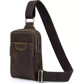 Contacts pánský kožený batoh přes Hruď Ephrem Hnědá