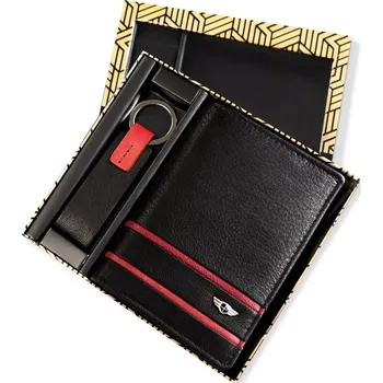 Opasek Gregorio kožená dárková sada peněženka s klíčenkou Hilarius Černá