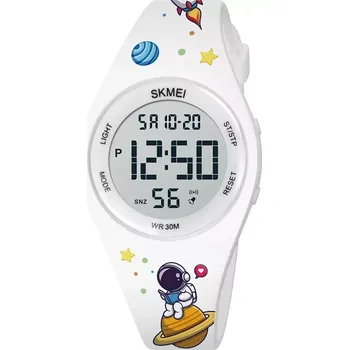 Hodinky SKMEI Dětské digitální hodinky Astronaut Bílé s animovaným motivem Atronauta a rakety