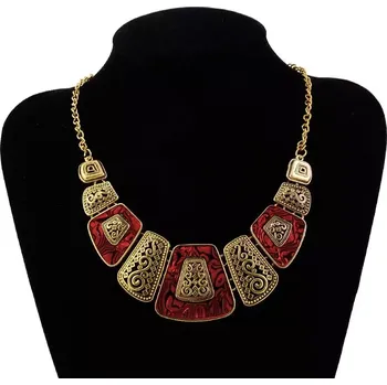 Náhrdelník Bižuterní náhrdelník Vintage Wood Zlato-červený