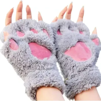 Rukavice Cixi Plyšové rukavice šedé medvědí tlapky Šedé