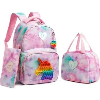 Školní batoh DANIVIVI Jasmine Dívčí školní batoh set 3v1 Jednorožec Popit Růžový 24L