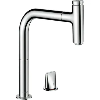 Vodovodní baterie Hansgrohe Metris Select M71 dvouotvorová kuchyňská páková baterie 200, EcoSmart, vytahovatelný výtok, 1jet, sBox, chrom 73825000