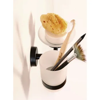 Držák na kartáček Sanela - Držák zubních kartáčků a mýdlenka nerez/sklo, povrch černý matný