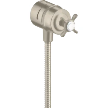 Vodovodní baterie AXOR Montreux Přípojka hadice se zpětným ventilem, s uzavíracím ventilem a rukojetí ve tvaru kříže, kartáčovaný nikl 16882820
