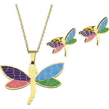 Souprava šperků Sada šperků z oceli Barevná vážka Zlatá