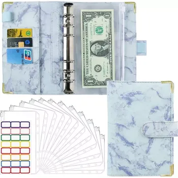 Diář Pořadač s kroužky a 10 fóliemi - nálepky A6 Mramor modrý