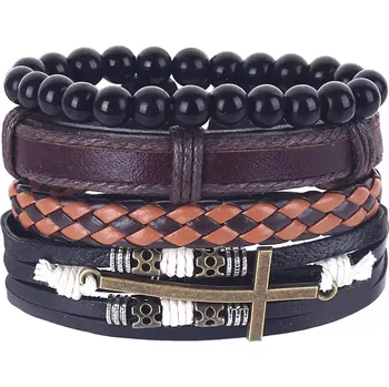 Náramek Sada 4 kusů pánských náramků s Křížkem