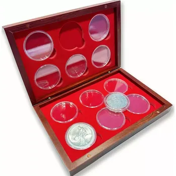 BMD Dřevěná kazeta etue na mince 12 pozic Mahagon
