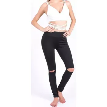 Dámské legíny Dámské legíny s dírami na kolenou Černé - Velikost S (SMALL)