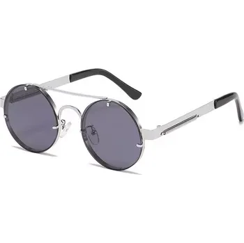 Sluneční brýle Retro kulaté sluneční brýle Spring Stříbrné Kouřové