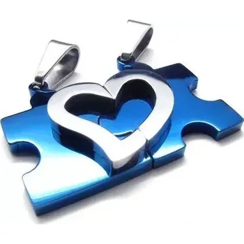 Přívěsek Ocelové přívěsky puzzle srdce modré