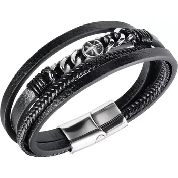 Náramek Pánský ocelový náramek Cuban Černý 21.5 cm