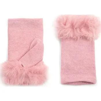 Rukavice Bella dámské Krátké palčáky s kožešinou Růžové