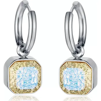 Náušnice Dámské Ocelové kruhové náušnice s třpytivým přívěškem Stříbrné