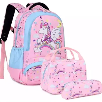 Školní batoh Meiso Dívčí školní batoh set 3v1 Jednorožec Star Růžový 17L