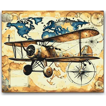 Malování podle čísel - Dvojplošník Velikost: 30x40cm, Rámování: Pouze srolované plátno