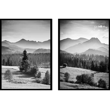 Obraz OBRAZ PLAKÁTY V RÁMU 53x73cm Dyptych Sada 2 obrazů Hory V Zimě les P1390