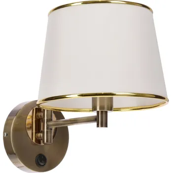 Nástěnné svítidlo Nástěnné svítidlo Ibis klasické s látkovým stínidlem a vypínačem patina bílá do ložnice a obývacího pokoje