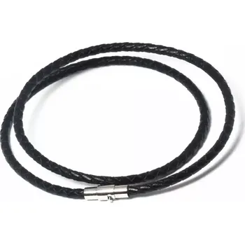 Náhrdelník Splétaný náhrdelník z pravé kůže 4 mm Černý - Délka 40 cm