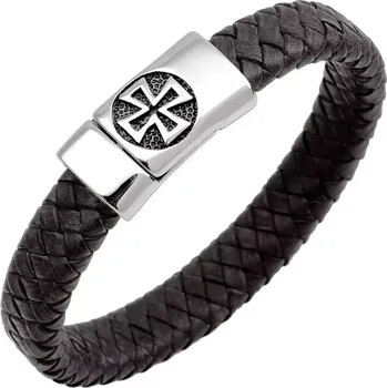 Náramek Náramek z pravé kůže a oceli Iron Cross - Barva Černá, Délka 23,5 cm