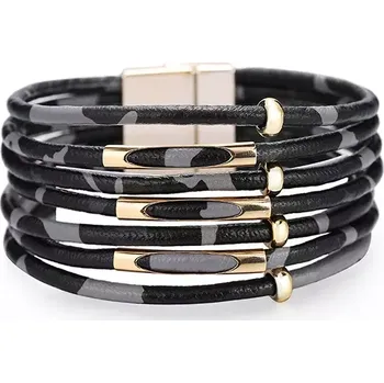 Náramek Sedmiřadý náramek Animal Leopard Šedý