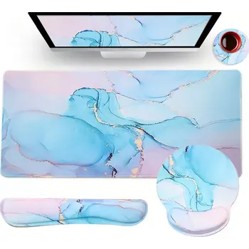 Podložka pod myš Huado XXL ergonomický set podložek k PC 4v1 Růžovo-modrý mramor