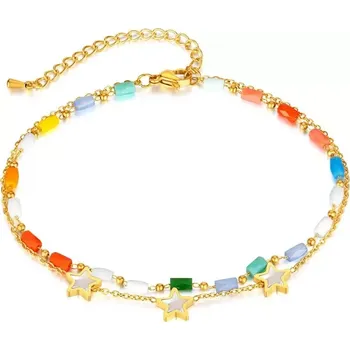 Náramek Dámský ocelový náramek na nohu s korálky a hvězdy Zlatý