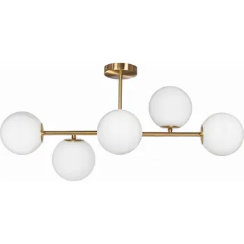 Stropní svítidlo Milano zlaté, 5 mléčných kulí EP1C19