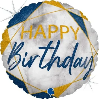 Balónek Foliový balonek mramorový Happy Birthday Modrý, 45 cm