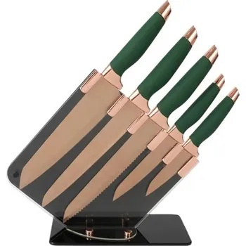 Kuchyňský nůž Gooda 6-dílná sada kuchyňských nožů zelená se stojanem Edice Rose Gold Gooda