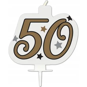 Dortová svíčka NAROZENINOVÁ SVÍČKA NA DORT K 50. NAROZENINÁM, 9 CM. ZLATÁ PADESÁTKA
