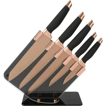 Kuchyňský nůž Gooda 6-dílná sada kuchyňských nožů černá se stojanem Edice Rose Gold Gooda