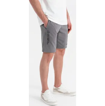 Pánské kraťasy Pánské krátké teplákové šortky s potiskem - šedé V3 OM-SRSK-0138 - XL