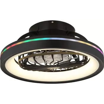Stropní ventilátor Globo 03609A DEANNE - Stropní černý RGB LED ventilátor s dálkovým ovladačem, LED 40W, 2700-6500K, Ø 48cm (LED stropní černý ventilátor stmívatelný ovladačem s RGB osvětlením)