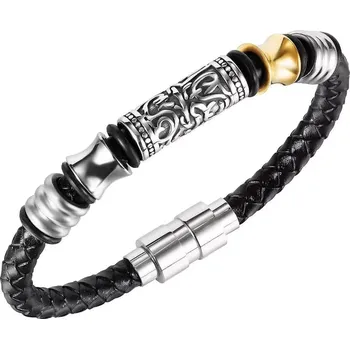 Náramek Pánský ocelový proplétaný náramek Totem Černý - Délka 21,5 cm