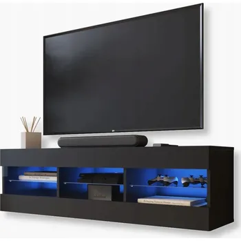 Televizní stolek Komodee Tivoli TV stolek 140 Černý Skleněné police Modré LED