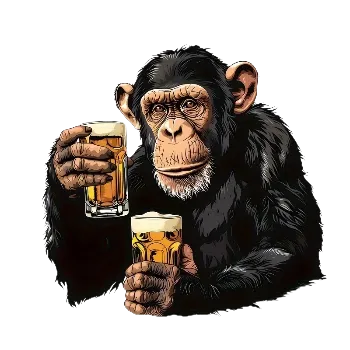 Samolepící dekorace Vinylová samolepka - šimpanz na pivu (16,0 x 15,5 cm)