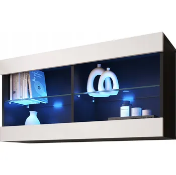 Knihovna Komodee Tivoli Závěsná Vitrína Horizontální Černo-Bílá Modré LED