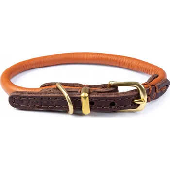 Obojek pro psa Kožený antialergický koňak, luxusní ručně šitý obojek 6 mm 25 - 29 Cm