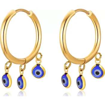Náušnice Dámské Ocelové kruhové náušnice Modré oko Zlaté