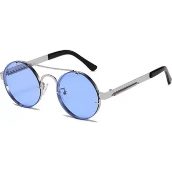Sluneční brýle Retro kulaté kovové sluneční brýle Spring Modré