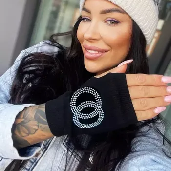 Rukavice Dámské bezprsté rukavice s kamínky a round Černé