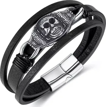 Náramek Pánský ocelový náramek s lebkou Černý - Délka 21 cm