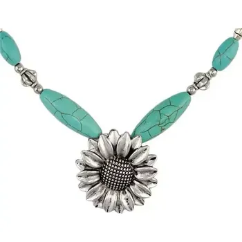 Náhrdelník Dámský květinový náhrdelník Tyrkysový Gerbera