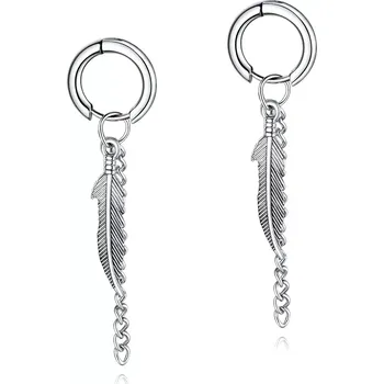 Náušnice Ocelové náušnice kroužky s pírkem 17mm Stříbrné