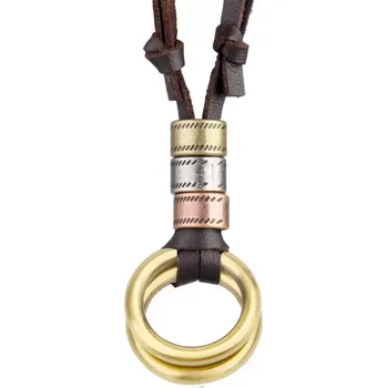 Náhrdelník Kožený náhrdelník s přívěškem Gold Rings