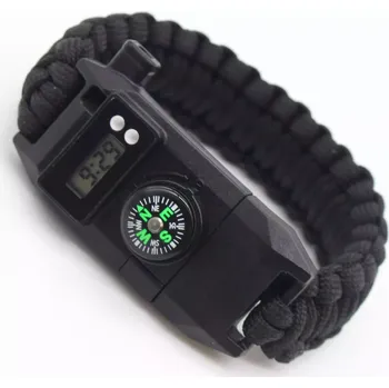 Vybavení pro přežití SURVIVAL náramek s kompasem, nůž a hodinky Černý