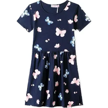 Dívčí šaty BAVLNĚNÉ DÍVČÍ ŠATY S MOTÝLKY KUGO NOVINKA Barva: Tmavě modrá, Velikost: 122