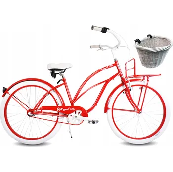 Městské kolo Dámské městské kolo 26" cruiser RUBY ROYALBI červené, 3 rychlosti, s košíkem